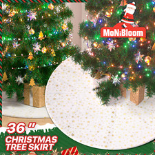 36 Inch Christmas Tree Skirt Gold Stars Pattern Xmas Tree Velvet Mat Home D   cor