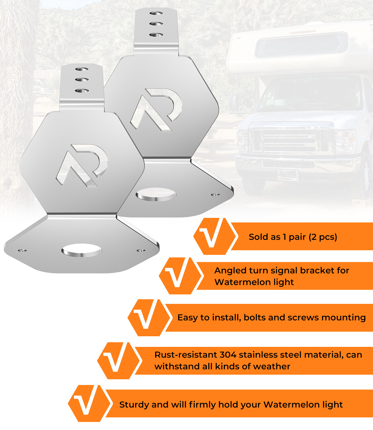 2PCS Turn Signal Light Mirror Mount Watermelon L-Bracket Only For Semi Tractors