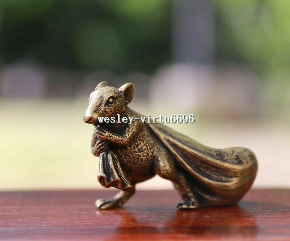 6 cm Pure Bronze Copper Zodiac Animal Rat Mouse Bring Wealth Sack Statue - Image 3 of 4