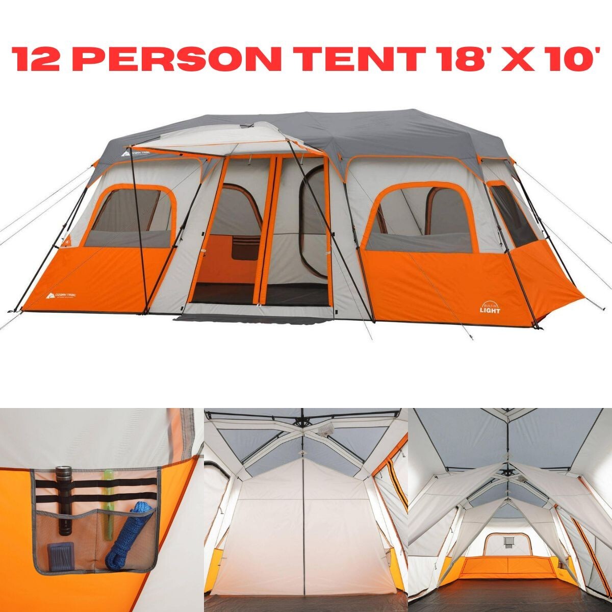 Large Outdoor 12 Person Instant Room Cabin Camping Tent w/LED