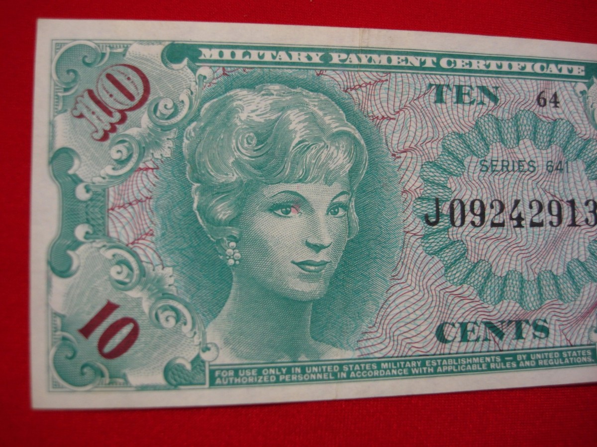 ベトナム戦争の米軍発行 10セント紙幣、女性の肖像が特徴。 SERIES 641