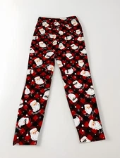 NEW No Boundaries SANTA FACES Women's Red & Black Checkerboard Leggings Size LG