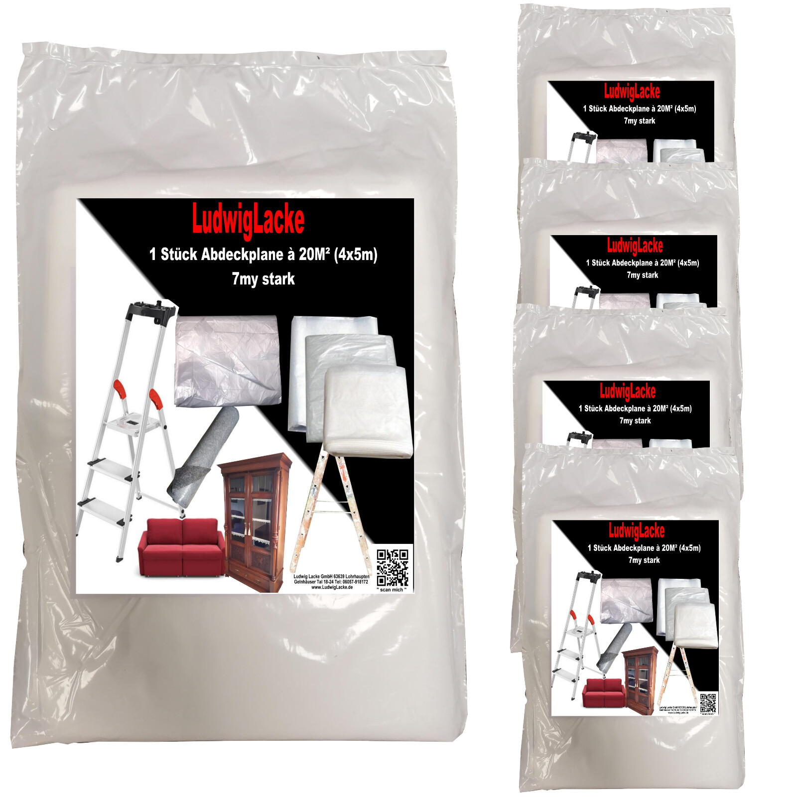 TAPEBEAR Abdeckfolie 4 Rollen - 1400mm X 27m Malerfolie Mit Klebeband