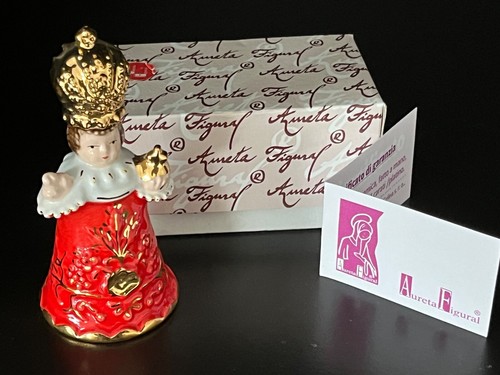 Bellissima statuina Aureta Bambino di Praga Gesù statuina campana Repubblica Ceca - Foto 10 di 11