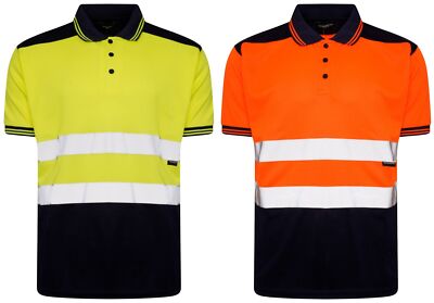 Hi Vis Viz Polo T-Shirt High Visibility Reflective Tape Safety Security ...