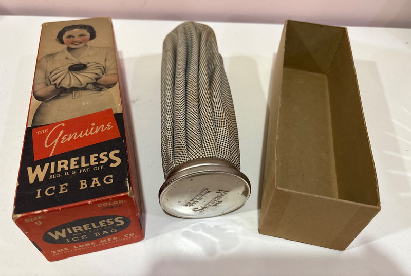 Vintage 1927 The Genuine Wireless Ice Bag Pharmacy Medical Size 9 Check Pattern