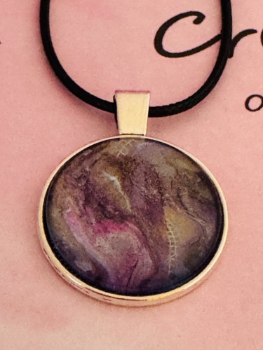 One of a kind Hand-Painted Fluid Art Round Cabochon Necklace - Picture 3 of 6