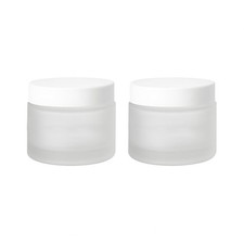 2Packs 60g/2Oz Frosted Glass Cream Jars with White Lids Refillable Empty