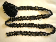 Antique Victorian Mourning Jet Black Hand Beaded Glass Trim 1" Wide X 65" Long