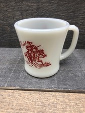 DAVY CROCKETT Red/White Fire King Oven Ware Flare Mug Milk Glass Vintage-1950