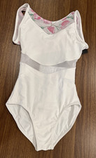 So Danca Leotard Girls 12-14 White BY42C Ballet Tank Floral Mesh Back Dance