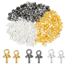 300Pcs 6mm/7.5mm Cup Pearl Screw Eye Pin Peg Pendant, Multicolored