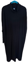 Old Navy XXL BLACK Maxi Dress Long Sleeve Drop Waist Side Slits Rib-Knit