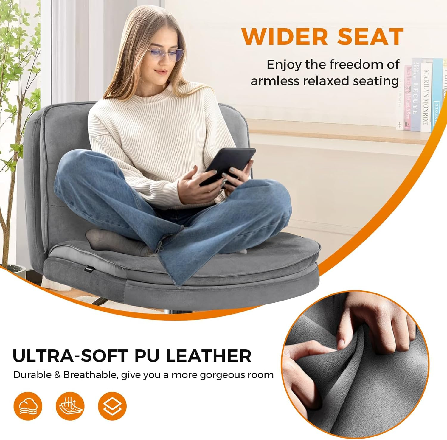 Criss Cross Chair with Wheels Armless Cross Legged Office Chair Wide Home Office