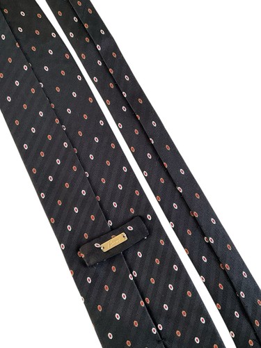 Brioni Mens Italian Silk Tie Black Red White Camel Oval Medallion Tonal Striped - Picture 4 of 10