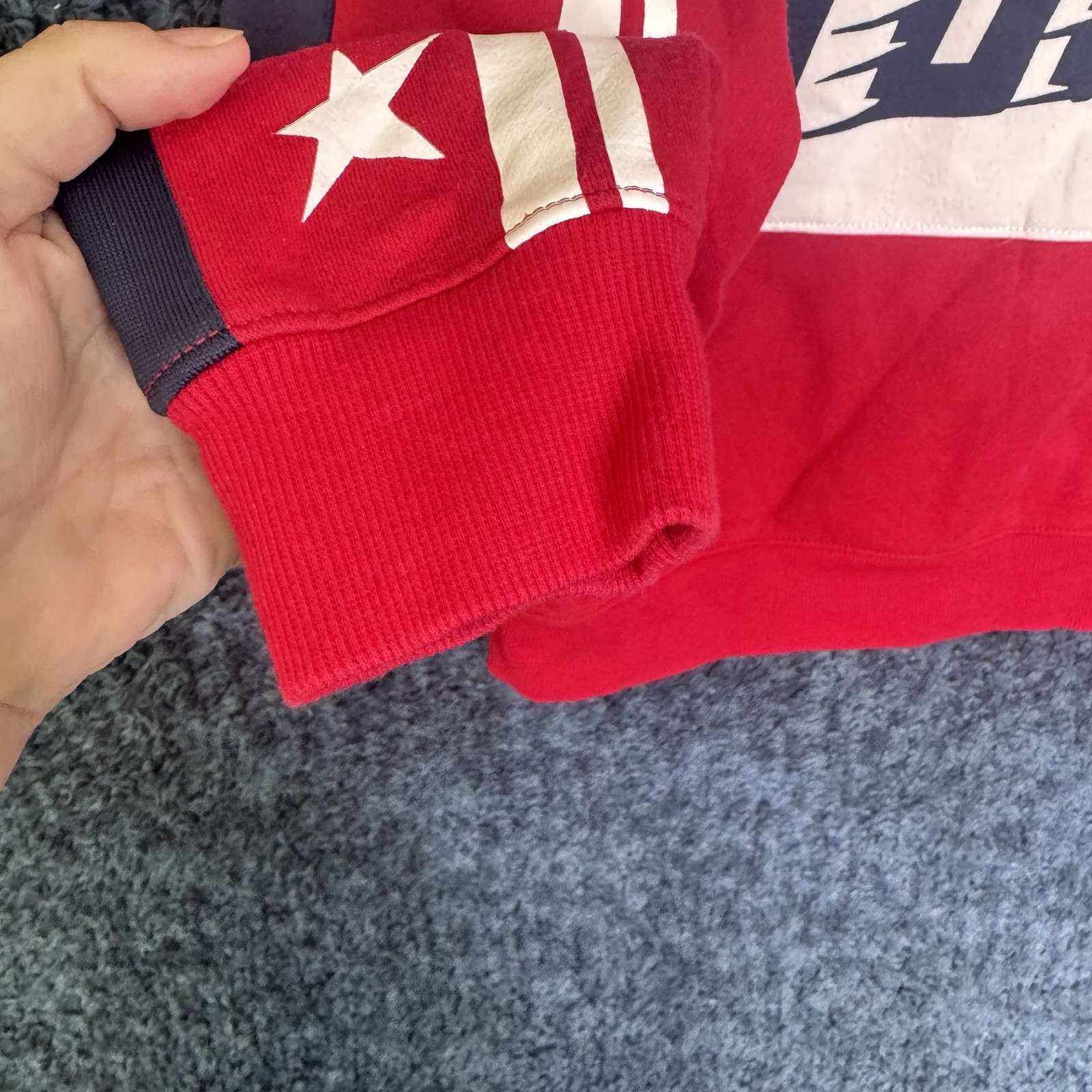 Tommy Jeans Women's Red 1/4 Zip Crop Sweatshirt Star Sleeve Pullover Size S image 7
