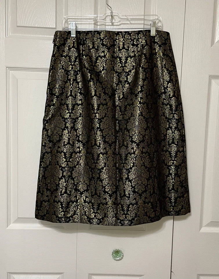 Юбка-карандаш Worthington прямая размер 12 металлик золото черная парча жаккард - Изображение 2 из 4