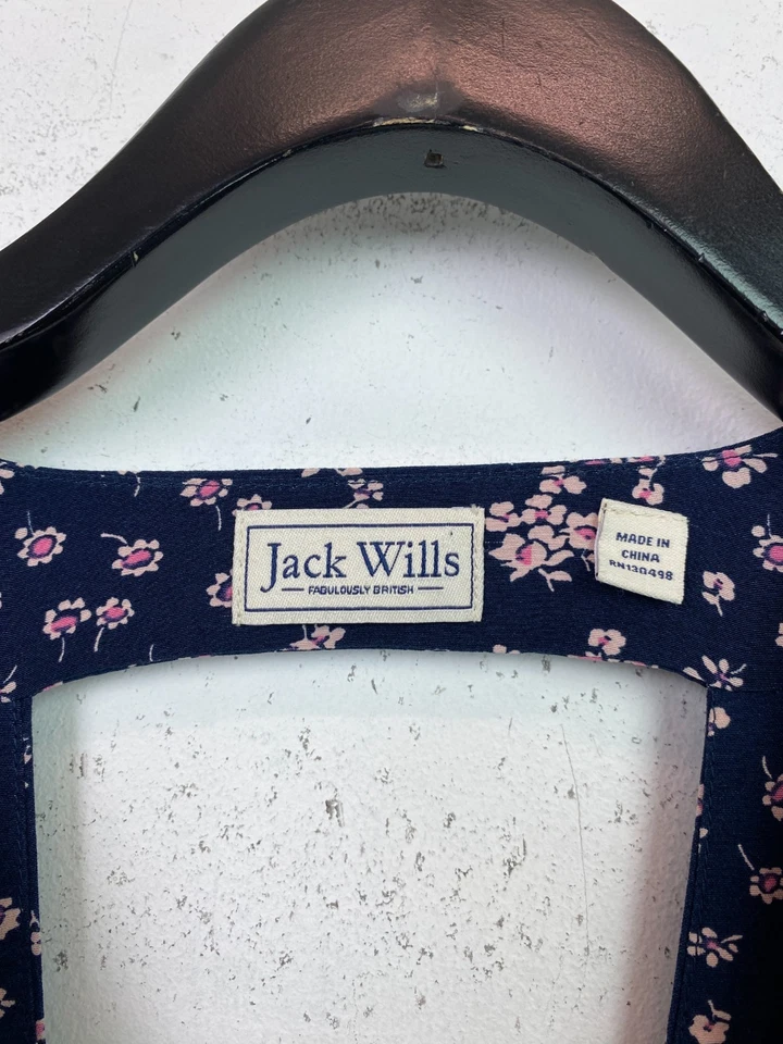 Jack Wills Navy Pink Floral Sleeveless Skater Dress Mini V Neck Summer UK 10 - Image 3 of 4