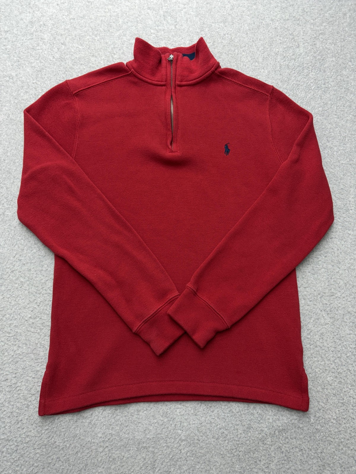 Polo Ralph Lauren Knit Sweater Boys Large Red Quarter Zip Mock Neck Pony Logo