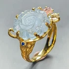 Carving AAA jewelry Natural Aquamarine Ring 925 Sterling Silver Size 8 /R451841