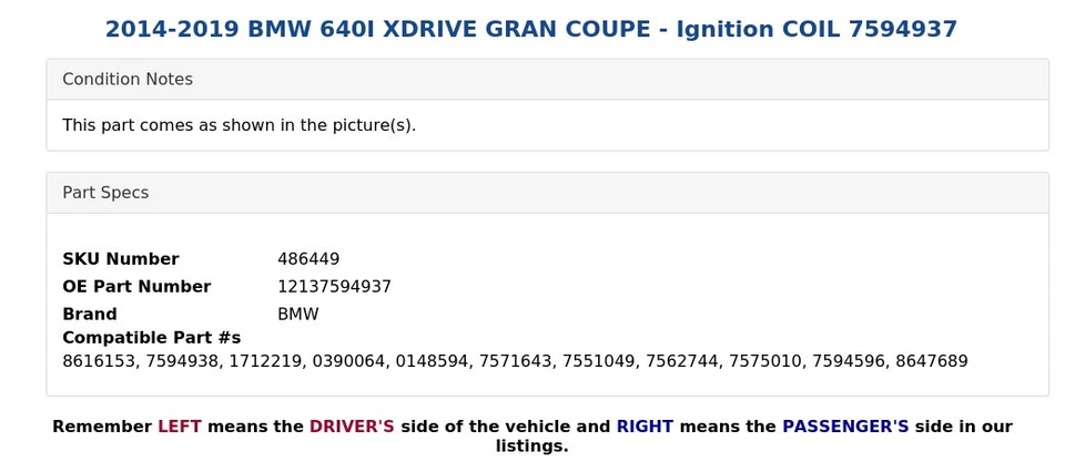 BMW 640I XDRIVE 2014-2019 gran cupé - bobina de encendido 7594937 Foto 4 de 4