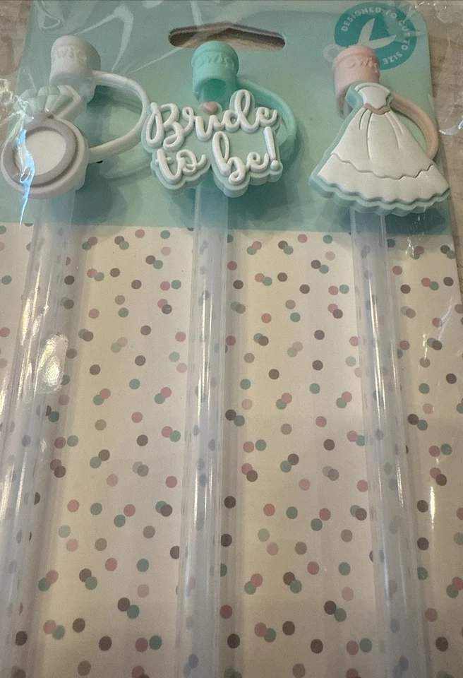 Juego de adornos de paja Swig, 3 pajitas reutilizables 3 fundas de pajita de silicona Bride To Be A3 Foto 4 de 4