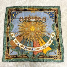 HERMES CARPE DIEM Carre 90 Silk 100 Scarf Green Blue Tags No Box Used