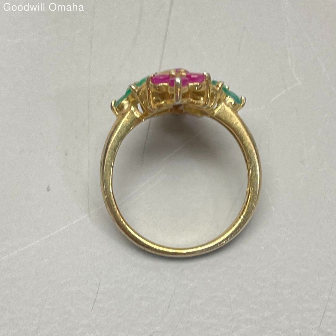 Gold Plated Sterling Silver Emerald/Ruby Gemstone… - image 4