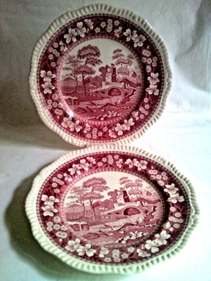 2 Stck. Speiseteller Teller Spode Pink Tower England 27 cm.