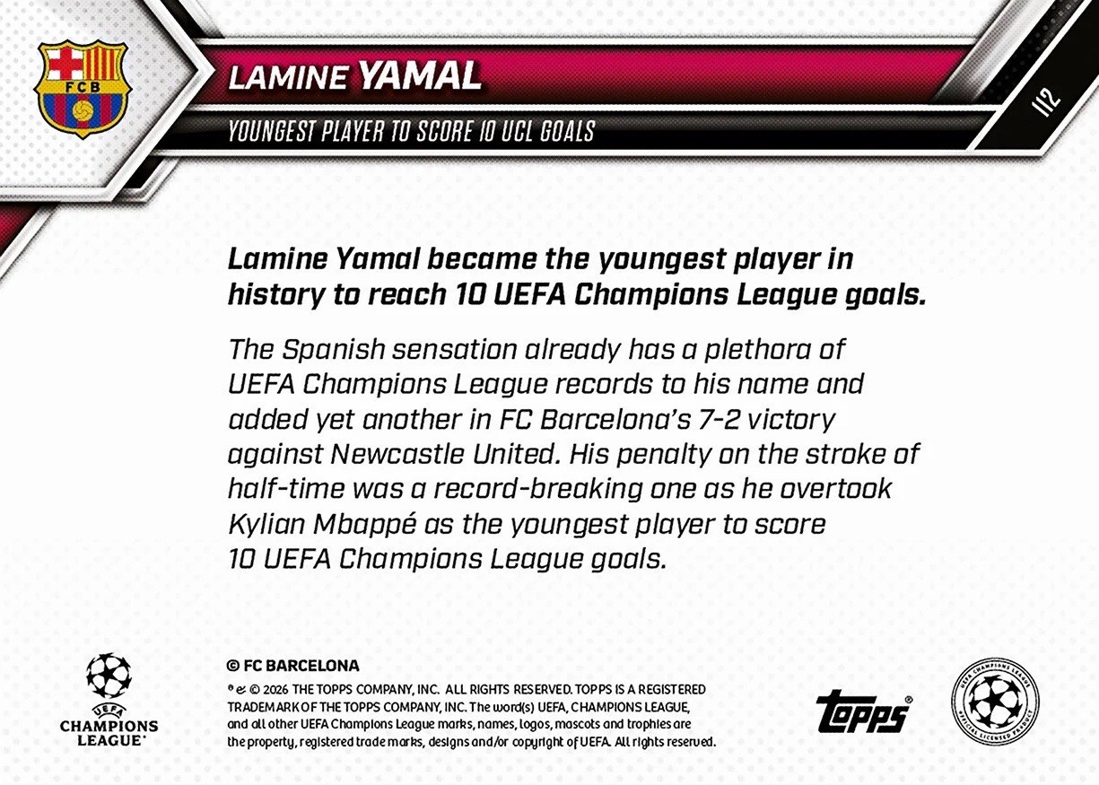 2025-26 Topps Now UEFA Champions League #112 Lamine Yamal - QTY view 2