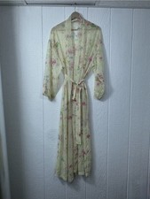 Vintage Floral Robe Satin Trimmed Loungewear Belted Pockets Women's Large L