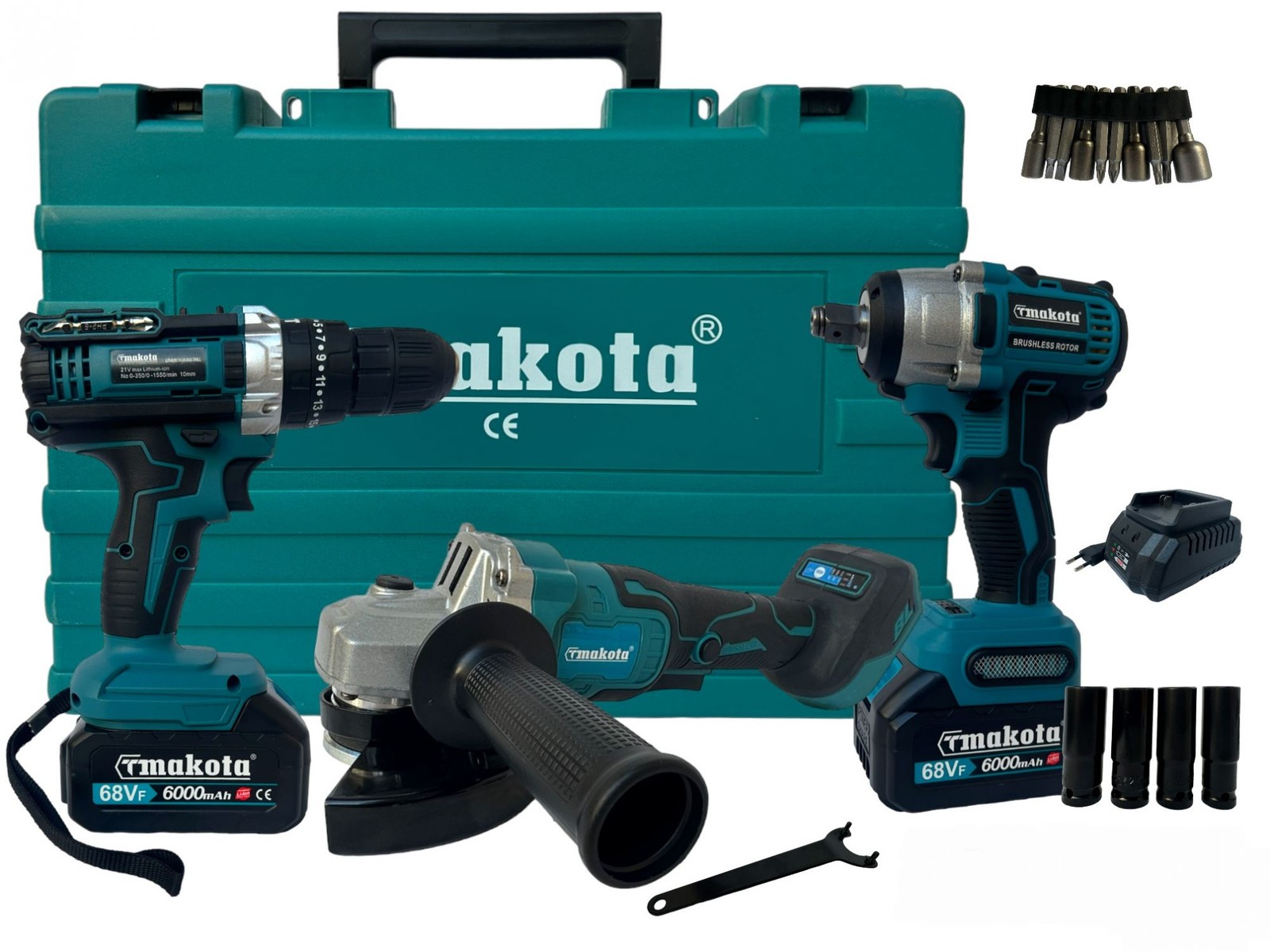 Kit 3 in 1 Trapano Avvitatore + Avvitatore a Impulsi + Smerigliatrice...