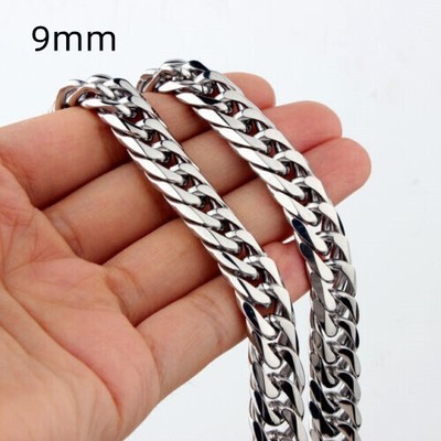 9/13/16/19mm Heavy Stainless Steel Curb Cuban Chain Men's Women's Necklace 7-40''