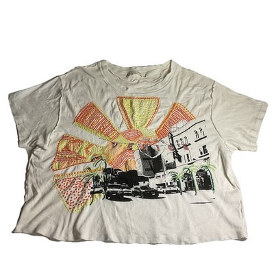 We The Free People Venice Oversized T - Shirt Women s Embroidery Size XS White