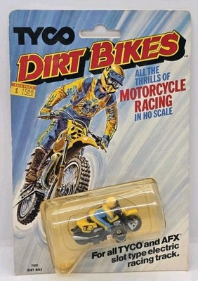 TYCO DIRT BIKE MOTORCYCLE # 7 YELLOW BLUE SLOT CAR MINT NEW SEALED CARDED NOS NR