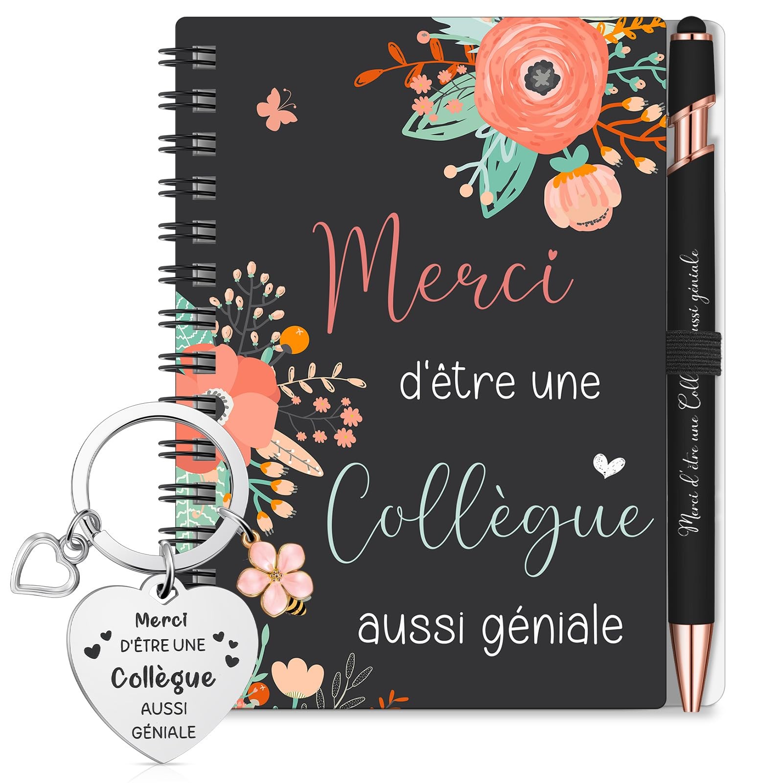 Cadeau pour Collègue Femme au Bureau : Set Mini Carnet Spirale Chic et Stylo Assorti