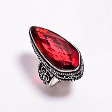 Red Garnet Gemstone 925 Stamped Silver Partywear Jewelry Handmade Ring 7 US Gift
