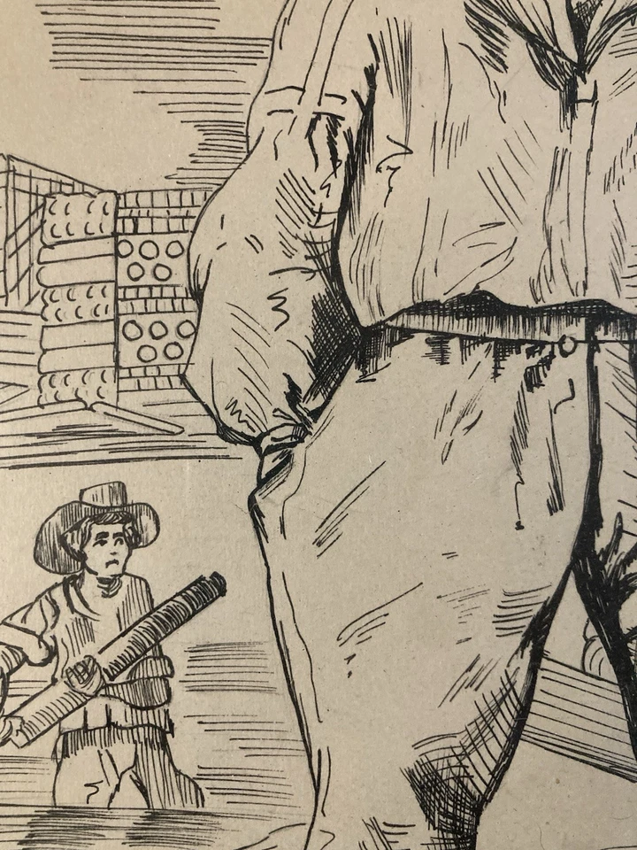 Très Beau Dessin Encre Portrait Homme Le Chourineur 1950 A Identifier Ancien Art - Photo 4/4