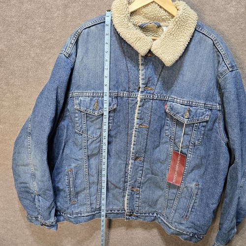 Levi's Herren Denim Sherpa gefütterte Trucker Jeansjacke Größe XXL 3XL Standardknopf - Bild 10 von 16