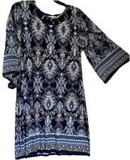 Sandra Darren Women’s Dress Size M Paisley Blue Bell Sleeves Cut Out Neckline