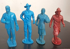 Auburn Rubber Blue Railroad Conductor, Farmer, Wife Fireman Figures Toy Soldiers