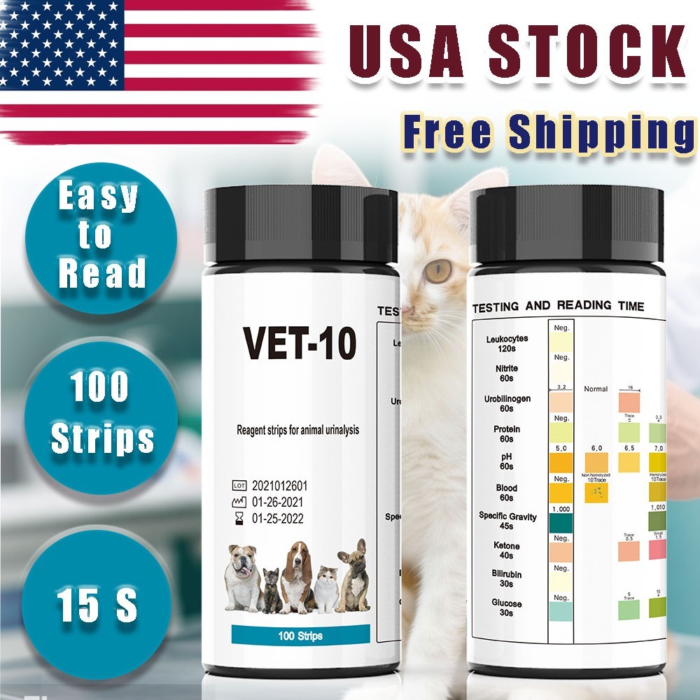 10-in-1 Pet Urine Test Strips (100ct) - Cat & Dog Diabetes & Urinary Health Test