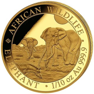 Somalia 100 Sh. 2026 Elefant Wildlife 1/10 Oz Gold 999.9 ST/ BU