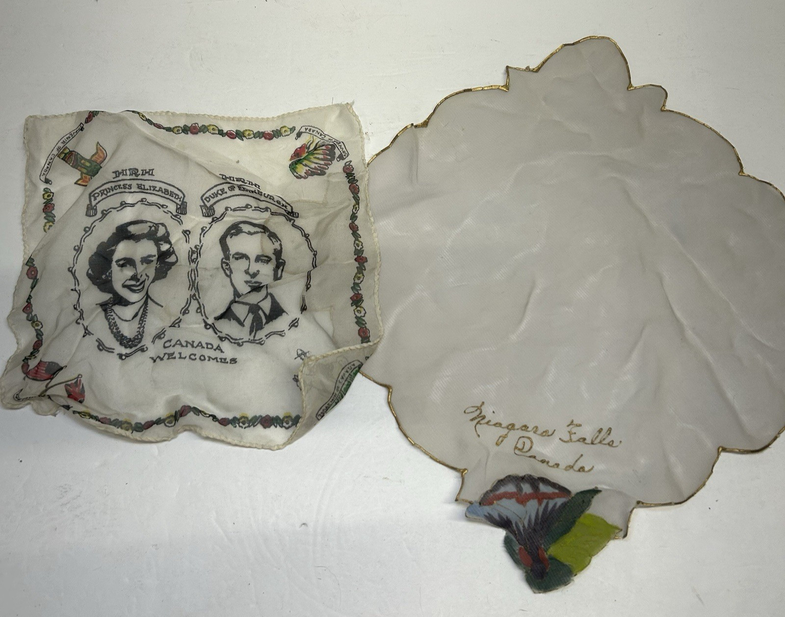 1951 Canada Tour Souvenir Handkerchiefs Princess /Duke &Amp; Niagara Falls Canada