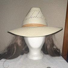 Chapeau de cowboy western paille Panama Adventurer avec bandeau cuir marron large bord