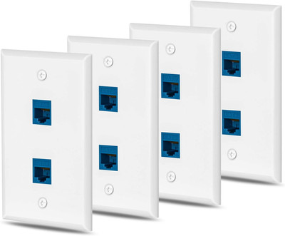 Ethernet Wall Plate Outlet 4 Packs 2 cat6 Port RJ45 Network Female to Female ...
