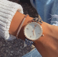ARMANI WOMENS AR11293 WATCH SILVER ROSE GOLD BRACELET SILVER PAVE CRYSTAL DIAL