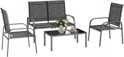 Set Salotto Da Giardino Da 4 Pezzi, Con Divanetto Da Esterno a 2 Posti Con Schie