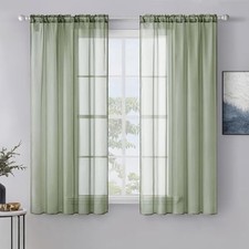 2 Panels Sheer Window Curtains Elegant 54"W x 54"L Pack of 2 Sage Green