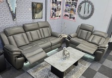 Sevilla 3+2 Grey Electrical Recliner Sofa Set. USB, Cupholders, LED 